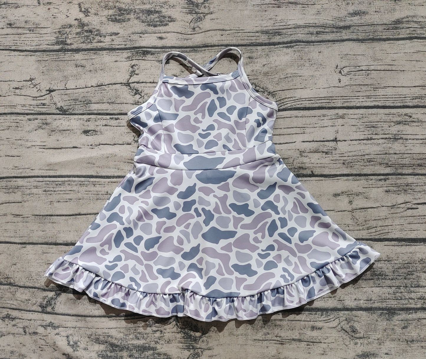 3.29 GSD2308  Camo Baby Girls Strap Yoga Ruffle Knee Length Dresses