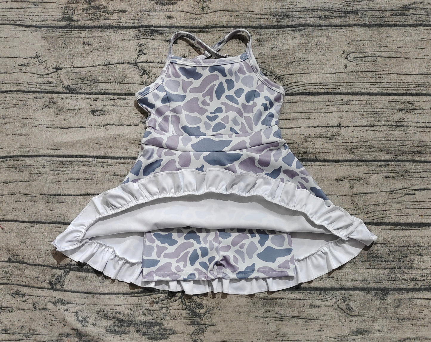 3.29 GSD2308  Camo Baby Girls Strap Yoga Ruffle Knee Length Dresses