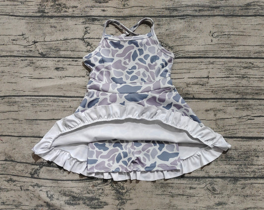3.29 GSD2308  Camo Baby Girls Strap Yoga Ruffle Knee Length Dresses