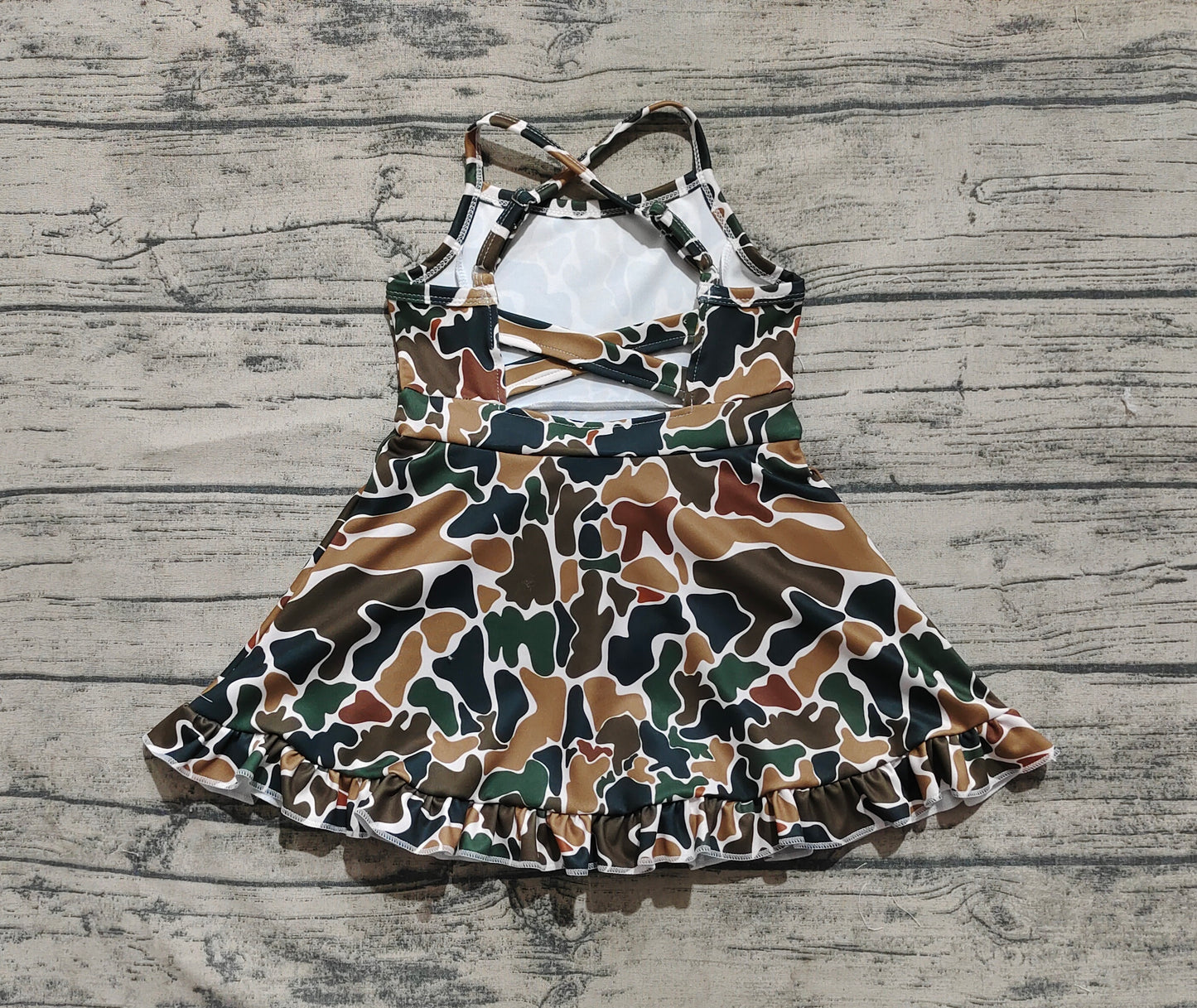 3.29 GSD2309 Dark Camo Baby Girls Strap Yoga Ruffle Knee Length Dresses