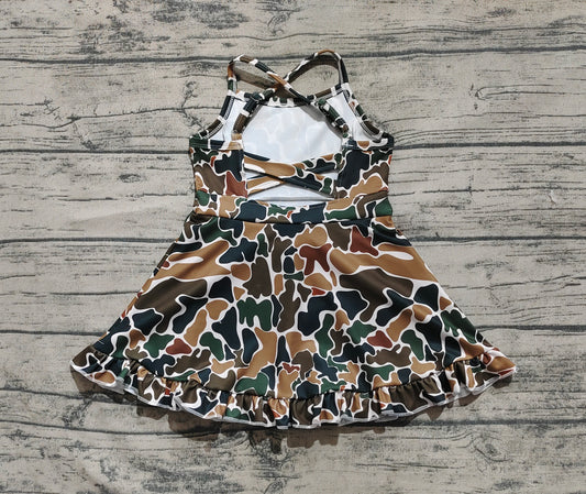 3.29 GSD2309 Dark Camo Baby Girls Strap Yoga Ruffle Knee Length Dresses