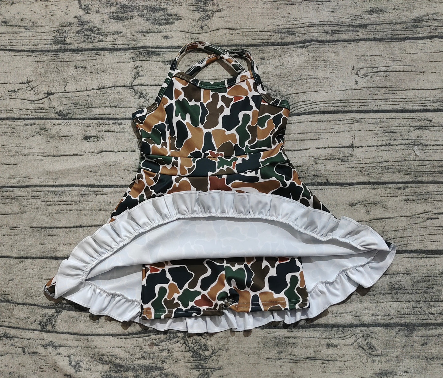 3.29 GSD2309 Dark Camo Baby Girls Strap Yoga Ruffle Knee Length Dresses