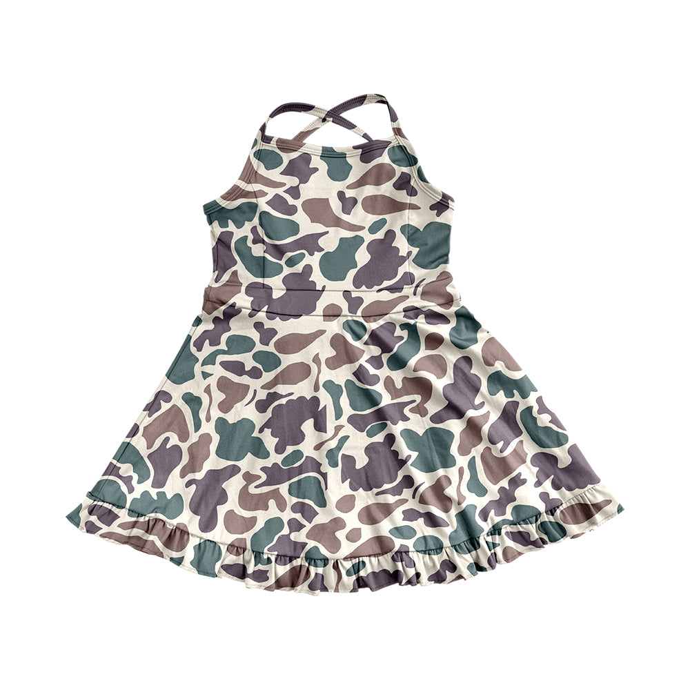 4.9 GSD2310 Baby Girls Strap Lavender Camo Yoga Ruffle Knee Length Dresses Pre order