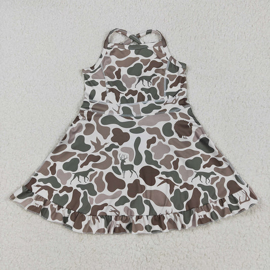 RTS NO MOQ Summer Baby Girls Dresses GSD2311 Strap Green Deer Dogs Ducks Camo Yoga Ruffle Knee Length Dresses