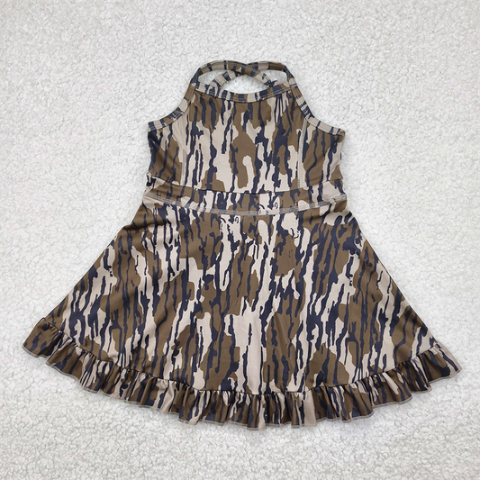 RTS NO MOQ Summer Baby Girls Dresses GSD2314 Strap Bottomland Camo Yoga Ruffle Knee Length Dresses