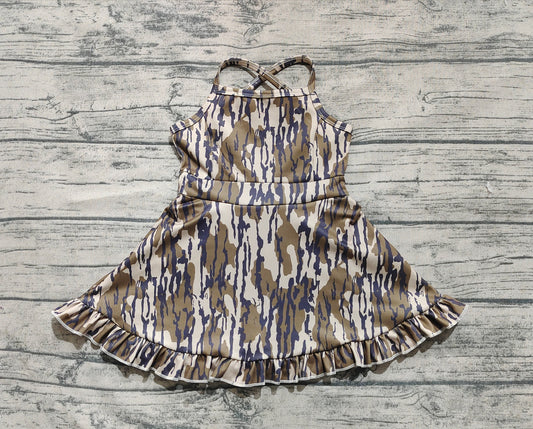 3.29 GSD2314 Cute Camo Baby Girls Strap Yoga Ruffle Knee Length Dresses