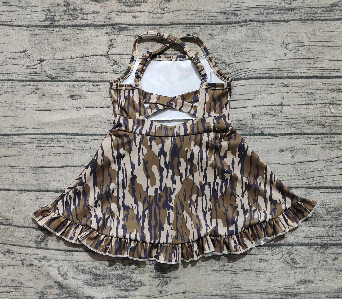 3.29 GSD2314 Cute Camo Baby Girls Strap Yoga Ruffle Knee Length Dresses