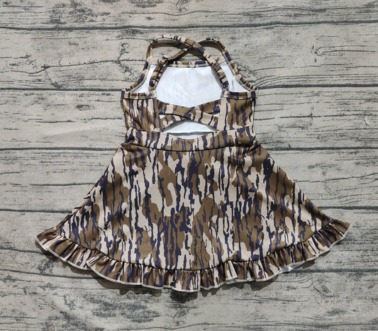 3.29 GSD2314 Cute Camo Baby Girls Strap Yoga Ruffle Knee Length Dresses