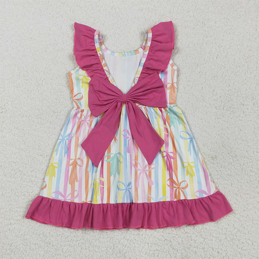 5.26 RTS NO MOQ Summer Baby Girls Dresses GSD2322 Colorful Stripe Bows Knee Length Dresses