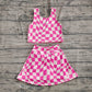 4.30 GSD2329 Baby Girls Sleeveless Pink Plaid Top Skort Yoga Set Preorder