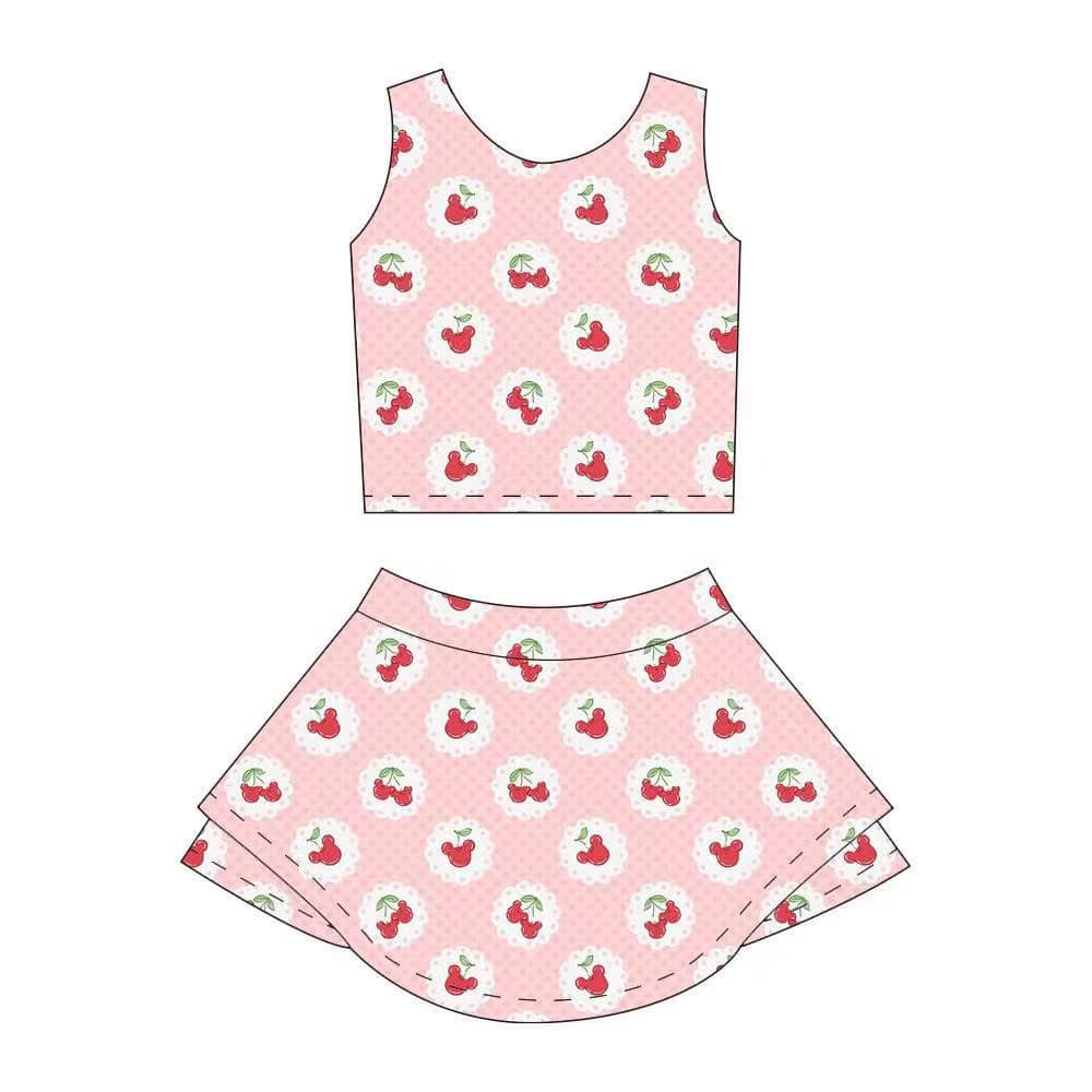 4.3GSD2330  Baby Girls Sleeveless Pink Cartoon Mouse Top Skort Yoga Set Pre order