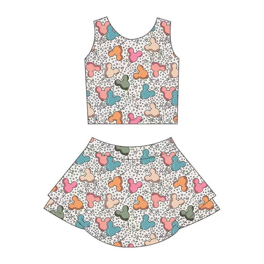 4.3 GSD2331  Baby Girls Sleeveless Cartoon Top Skort Yoga Set Pre order