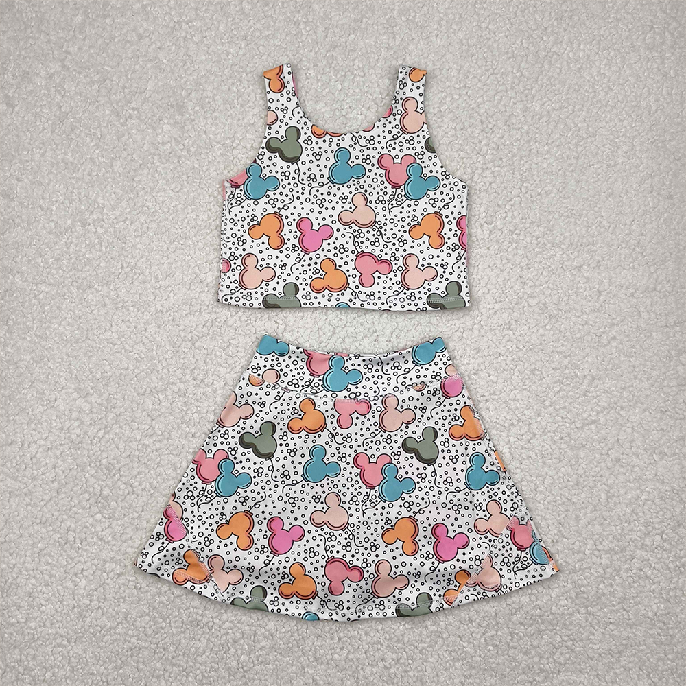 RTS NO MOQ Baby Girls Summer Kids Sets GSD2331 Sleeveles Balloons Top Skorts Yoga Sets