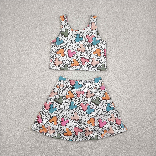 RTS NO MOQ Baby Girls Summer Kids Sets GSD2331 Sleeveles Balloons Top Skorts Yoga Sets