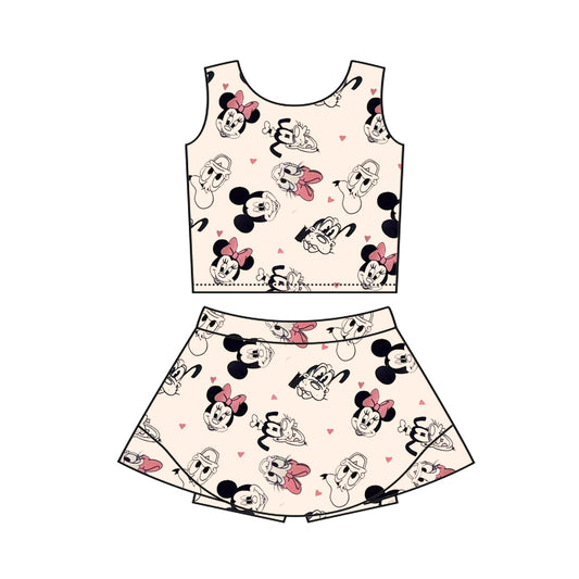 4.3 GSD2335 Baby Girls Sleeveless Cartoon Mouse Ducks Hearts Top Skort Yoga Set Pre order