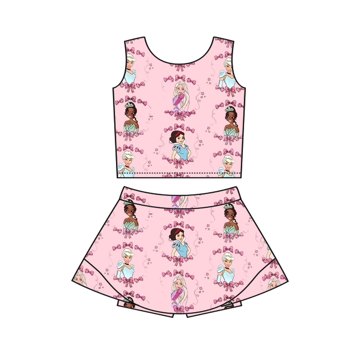 4.3 GSD2336 Baby Girls Sleeveless Princess Bows Top Skort Yoga Set Pre order