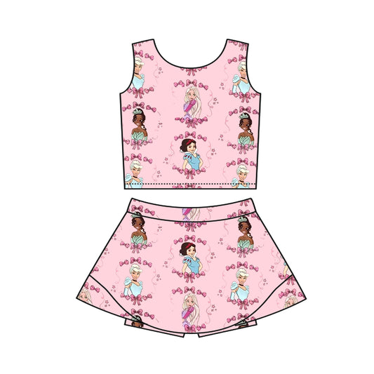 4.3 GSD2336 Baby Girls Sleeveless Princess Bows Top Skort Yoga Set Pre order