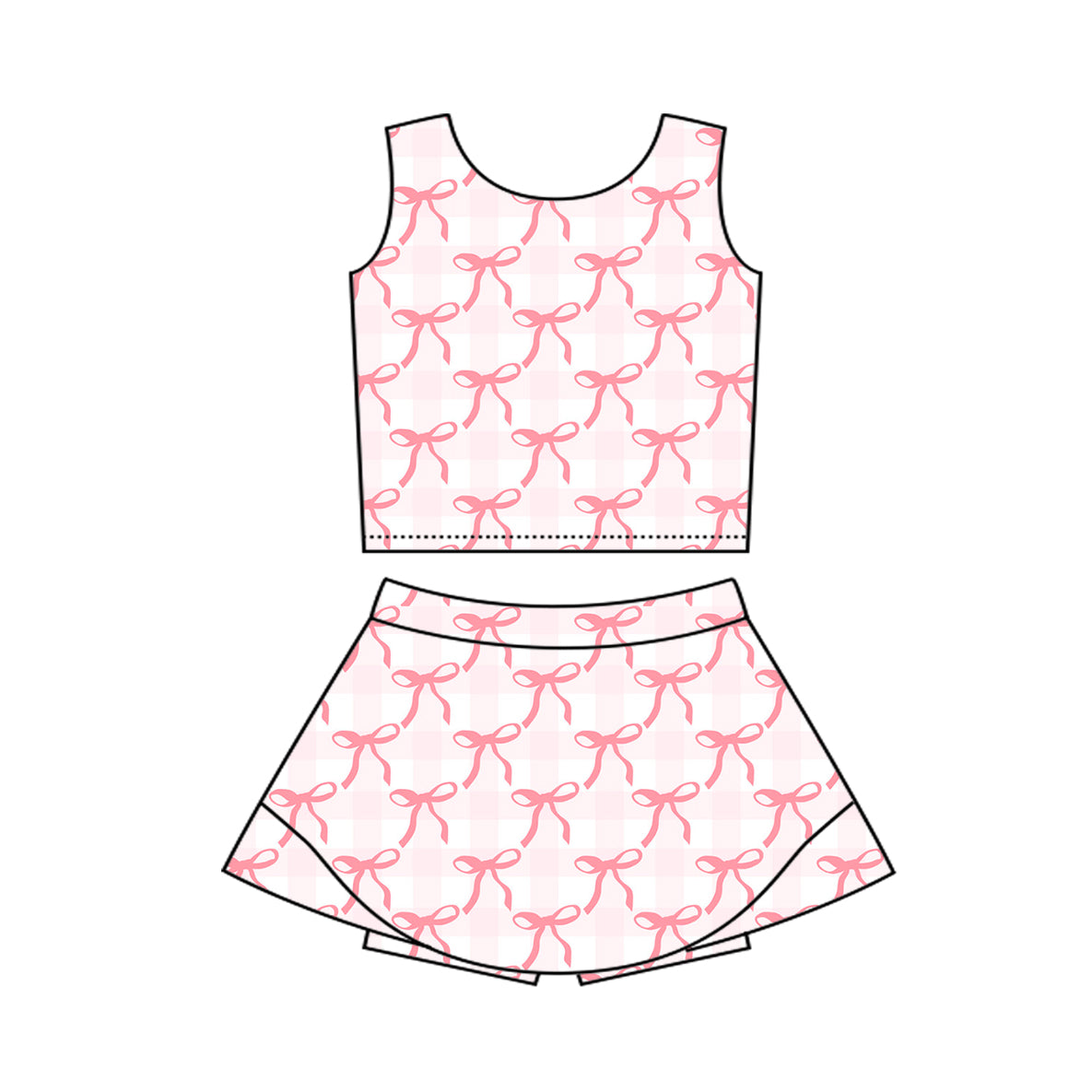 4.3 GSD2337 Baby Girls Sleeveless Pink Plaid Bows Top Skort Yoga Set Pre order