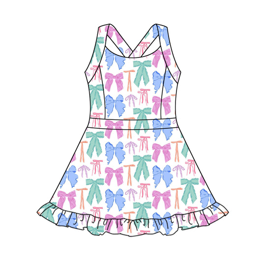 4.3 GSD2340 Baby Girls Strap Colorful Bows Yoga Active Knee Length Dresses Pre order