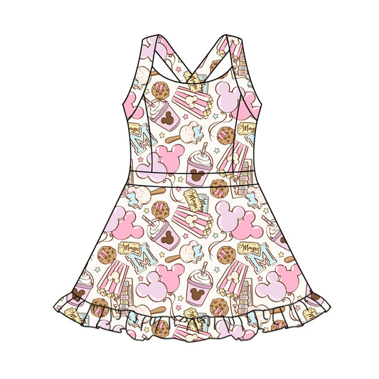 4.3 GSD2341 Baby Girls Strap Cartoon Mouse Chip Yoga Active Knee Length Dresses Pre order