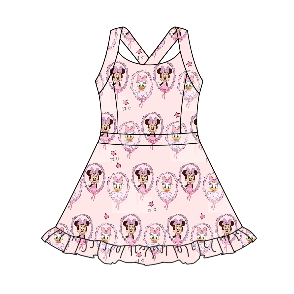 4.3 GSD2343 Baby Girls Strap Cartoon Mouse Ducks Yoga Active Knee Length Dresses Pre order