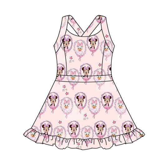 4.3 GSD2343 Baby Girls Strap Cartoon Mouse Ducks Yoga Active Knee Length Dresses Pre order