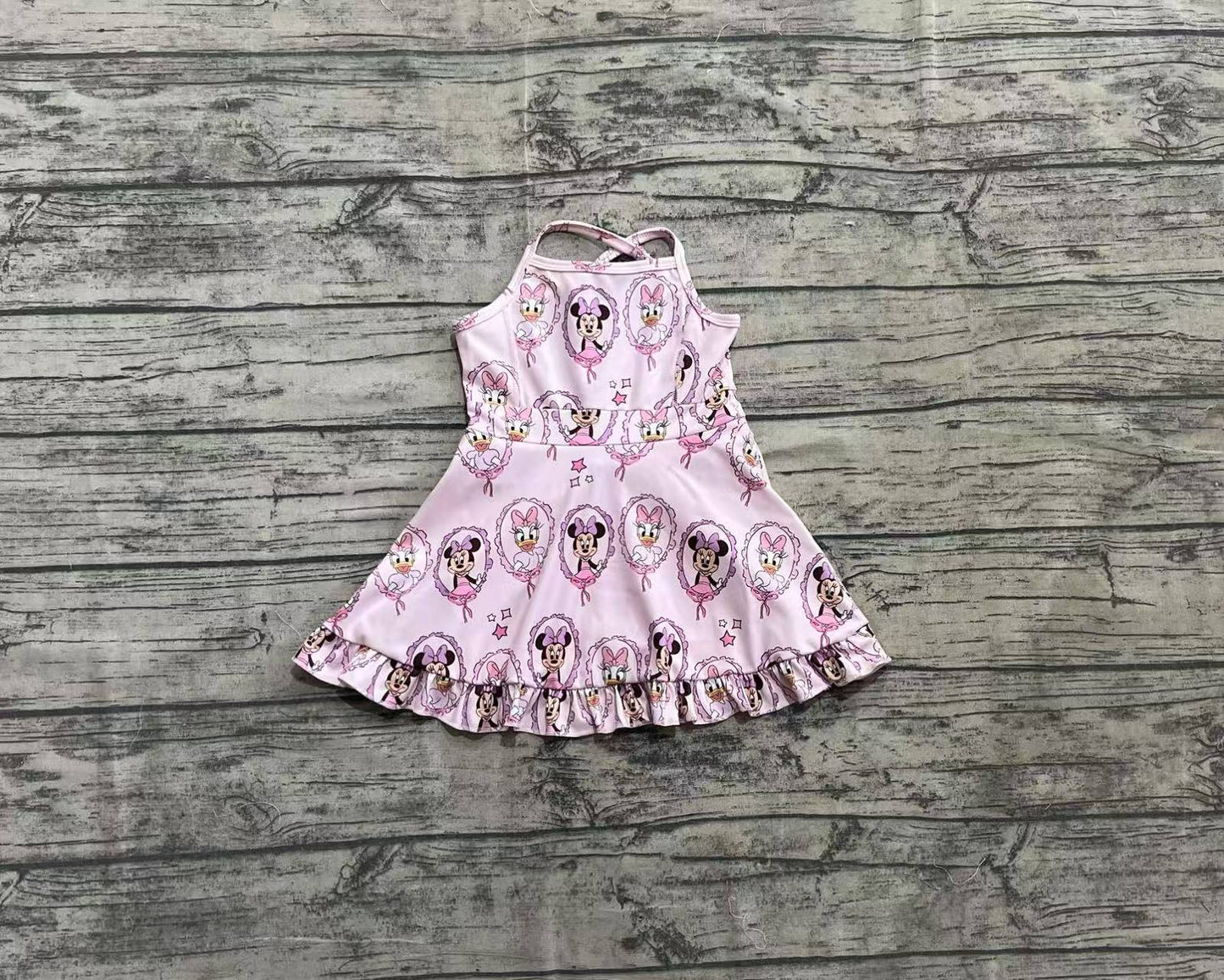 4.2 GSD2343 Pink duck mouse ruffle kids girls athletic dresses