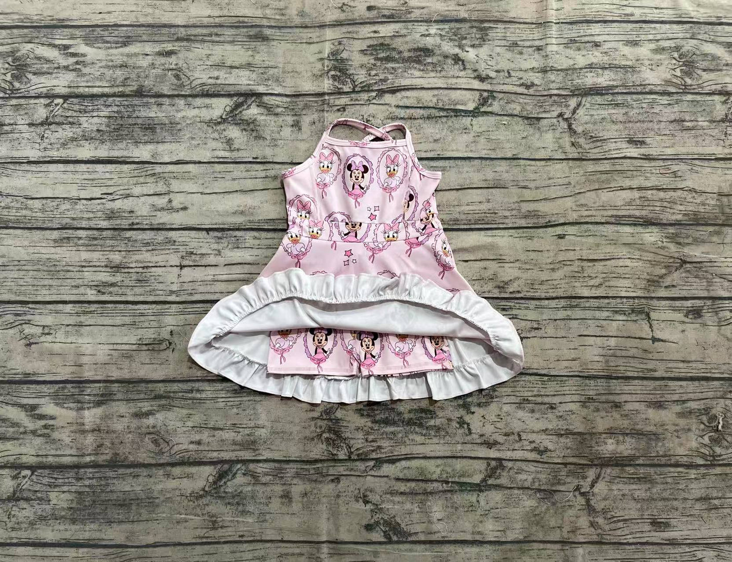 4.2 GSD2343 Pink duck mouse ruffle kids girls athletic dresses