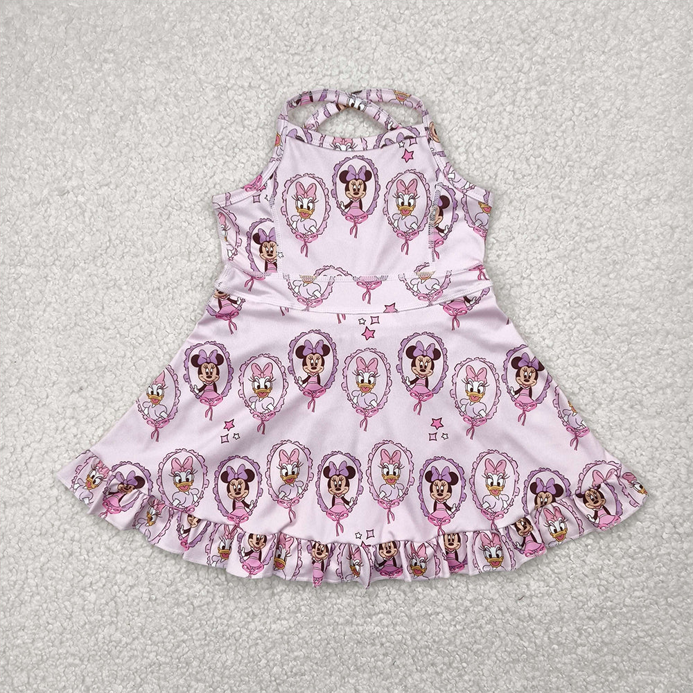 RTS NO MOQ Summer Baby Girls Dresses GSD2343 Strap Mouse Ducks Yoga Active Knee Length Dresses