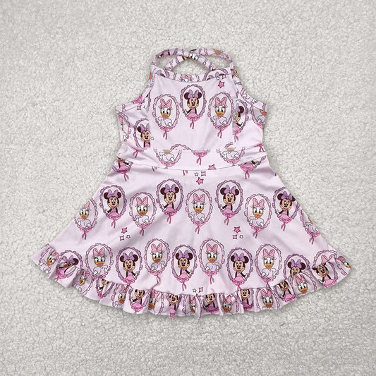RTS NO MOQ Summer Baby Girls Dresses GSD2343 Strap Mouse Ducks Yoga Active Knee Length Dresses