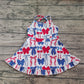 4.18 GSD2345 Baby Girls Strap Blue Red Bows 4th Of July Yoga Active Knee Length Dresses Pre order