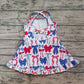 4.18 GSD2345 Baby Girls Strap Blue Red Bows 4th Of July Yoga Active Knee Length Dresses Pre order