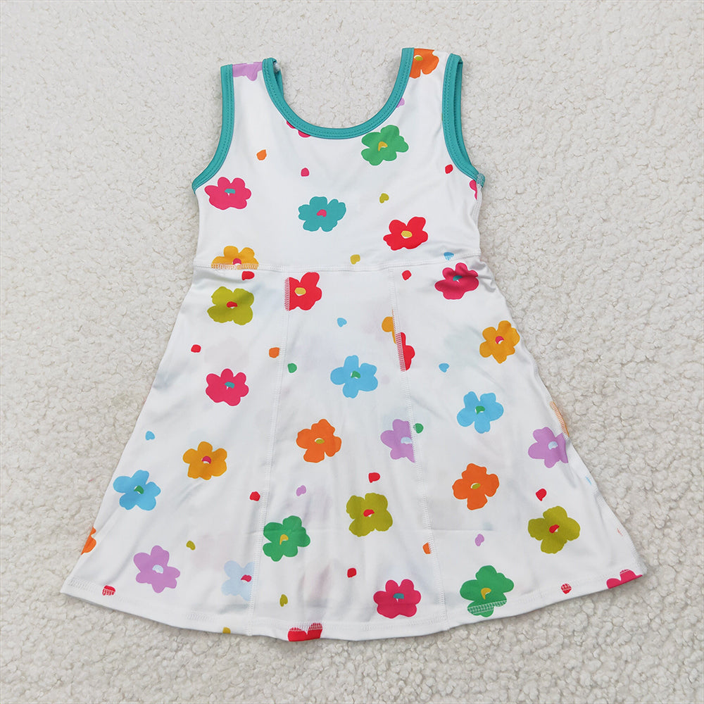 5.26 RTS NO MOQ Summer Baby Girls Dresses GSD2346 Sleeveless Colorful Flowers Yoga Knee Length Dresses
