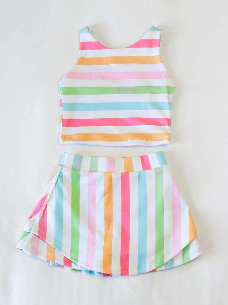 4.3 GSD2348 Baby Girls Sleeveless Colorful Stripes Top Skort Yoga Set Pre order