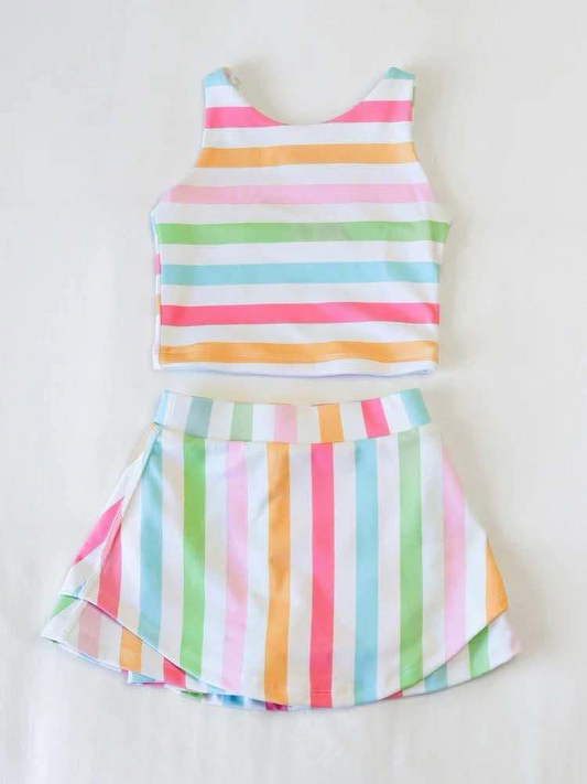 4.3 GSD2348 Baby Girls Sleeveless Colorful Stripes Top Skort Yoga Set Pre order