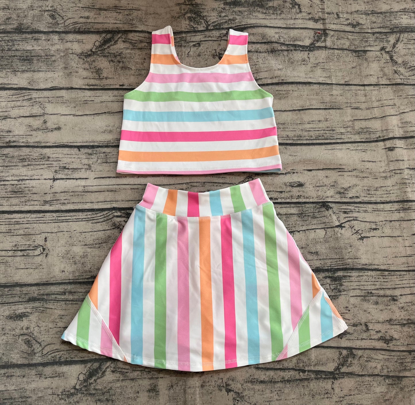 4.18 GSD2348 Baby Girls Sleeveless Colorful Stripes Top Skort Yoga Set Pre order