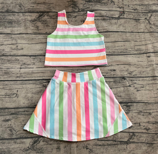 4.18 GSD2348 Baby Girls Sleeveless Colorful Stripes Top Skort Yoga Set Pre order