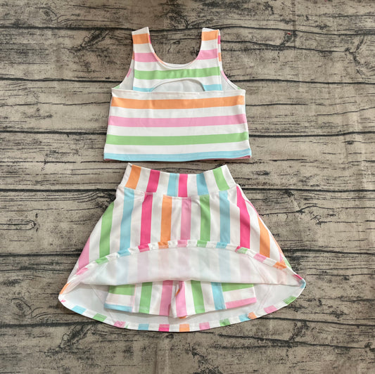 4.18 GSD2348 Baby Girls Sleeveless Colorful Stripes Top Skort Yoga Set Pre order