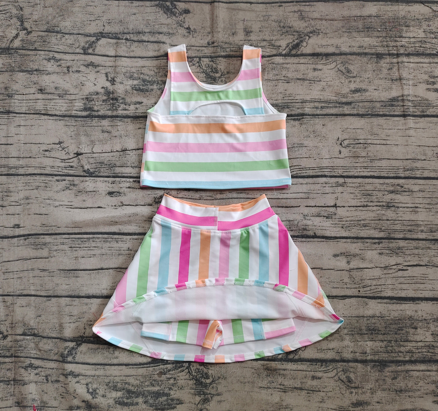 4.18 GSD2348 Baby Girls Sleeveless Colorful Stripes Top Skort Yoga Set Pre order