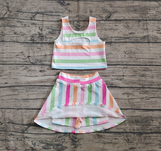 4.18 GSD2348 Baby Girls Sleeveless Colorful Stripes Top Skort Yoga Set Pre order