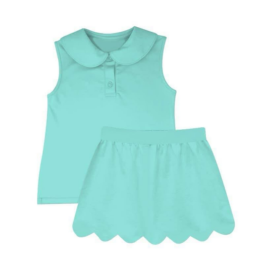 4.3 GSD2349 Baby Girls Aqua Sleeveless Button Top Skirt Yoga Set Pre order