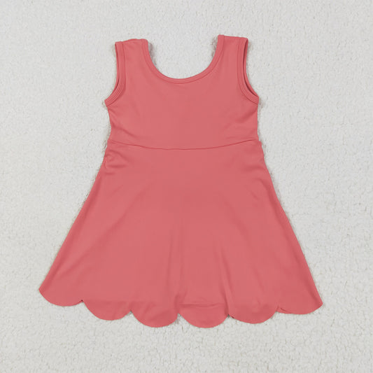 5.29  RTS NO MOQ Summer Baby Girls Dresses GSD2350 Coral Sleeveless Yoga Active Knee Length Dresses