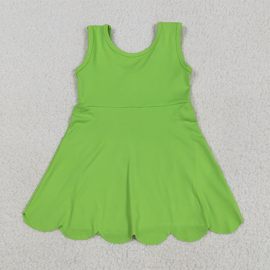 6.3 RTS NO MOQ Summer Baby Girls Dresses GSD2351 Green Scallop Yoga Active Knee Length Dresses