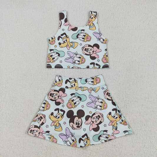 RTS NO MOQ Baby Girls Summer Kids Sets GSD2353 Sleeveless Mouse Ducks Top Skort Yoga Sets