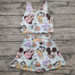 3.29 GSD2353  Baby Girls Sleeveless Cartoon Plaid Top Skort Yoga Set
