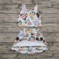 3.29 GSD2353  Baby Girls Sleeveless Cartoon Plaid Top Skort Yoga Set