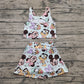 3.29 GSD2353  Baby Girls Sleeveless Cartoon Plaid Top Skort Yoga Set