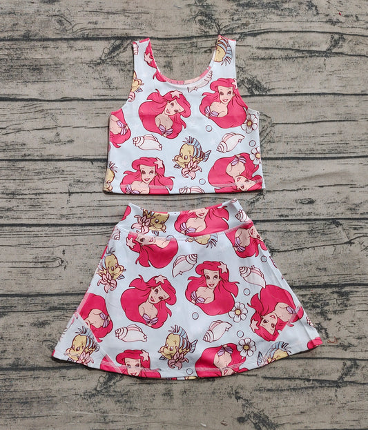 3.29 GSD2354 Cute Baby Girls Sleeveless Cartoon Plaid Top Skort Yoga Set