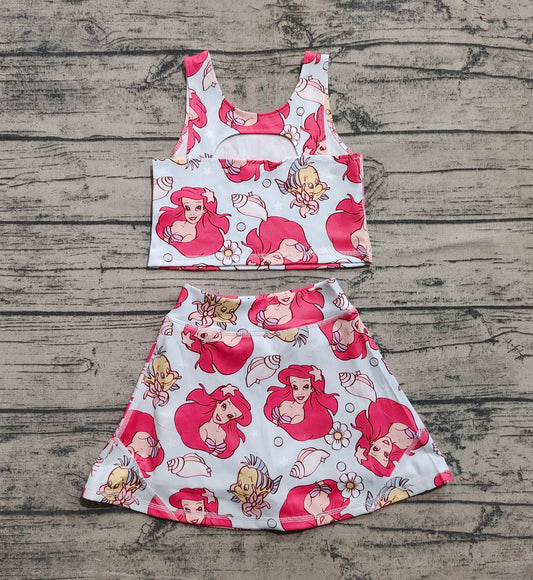 3.29 GSD2354 Cute Baby Girls Sleeveless Cartoon Plaid Top Skort Yoga Set