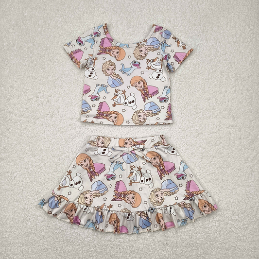 RTS NO MOQ Baby Girls Summer Sets GSD2358 Short Sleeves Snow Top Skirt Princess Sets